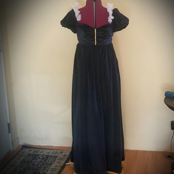 Dark Blue velvet + gold trim Napoleonic Court Gown, authentic repro - Picture 3 of 7